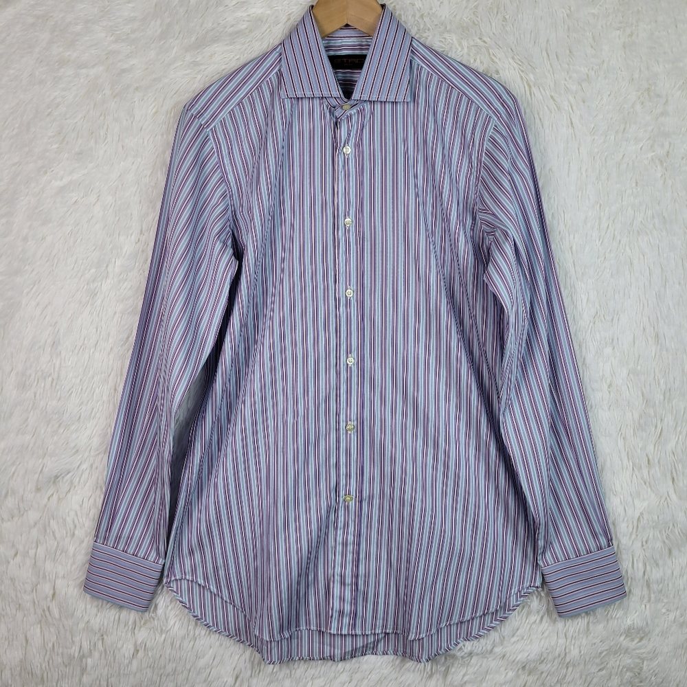 Etro Milano Eur 39 US M Purple Striped Dress Shirt Made In Italy‎ Luxury